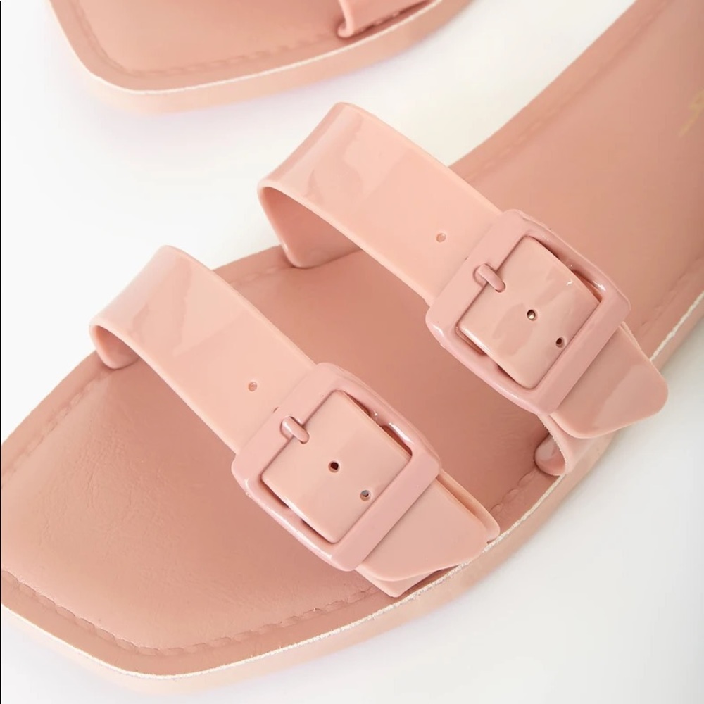 Blush Pink Patent Buckled Slide Sandals - Picture 2 of 4
